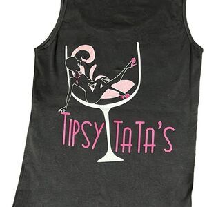 Tipsy Tata’s Women’s Medium Pink & Dark Grey Tank Top Kicking Breast Cancer’s Bu